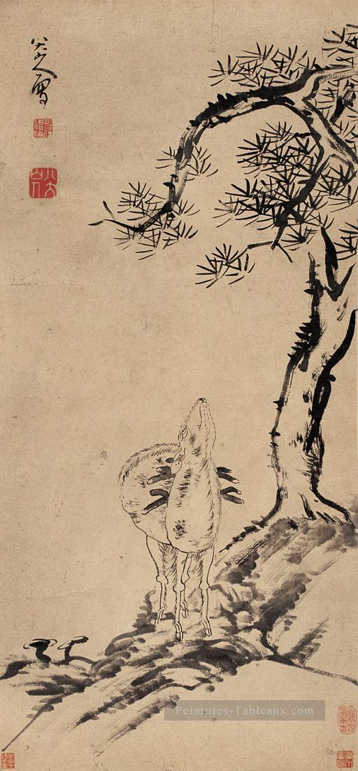 pin et cerf ancienne Chine à l’encre Peintures à l'huile